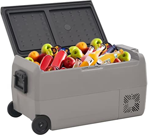 Tomostar Glacière Électrique, Glacière à Compression Mini Réfrigérateur de Voiture Camping avec roue et poignée noir et gris 50 L PP et PE