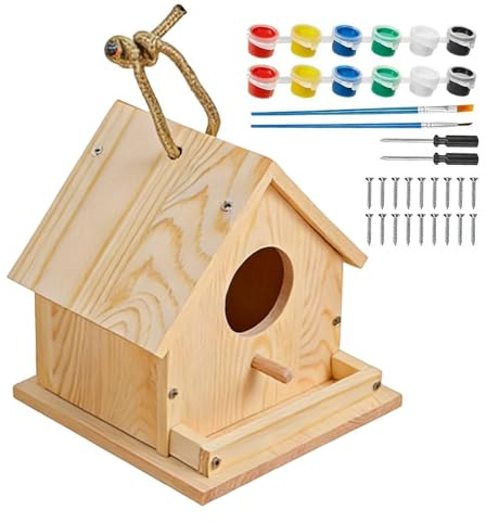 Generisch Vogelhaus Bausatz Kinder Zum Bemalen Und Selberbauen – DIY Holz Vogelhaus Mit Farben – Bastelset Für Mädchen Und Für Kindergeburtstag, Frühlingsbasteln Oder Familienzeit Am Wochenende