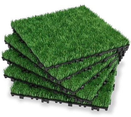 YEATHOR Artificial Grass Tiles 30x30cm Interlocking Turf Decking Tiles Self-Draining Cutable Anti-Slip with Click System Square Lawn Carpet Mat Plastic Lawn Flooring for Garden Balcony Patio, 33pcs