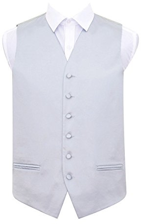 DQT Mens Plain Glossy Satin Classic Waistcoat - Wedding, Business & Formal Suit Vest - Silver 38 (M)