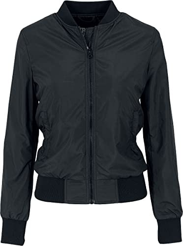 URBAN CLASSICS Giubbotto Bomber da Donna con Polsini a Coste, Giacca a Vento Leggera, Giubbottino Bomber a Maniche Lunghe con Cerniera e Tasche, Colore: Nero, Taglia: XL