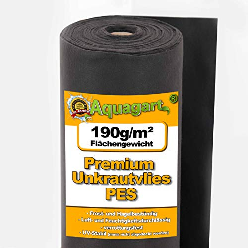 Aquagart 275m Unkrautvlies schwarz - 190g I Unkrautschutzfolie für Garten & Hochbeet I Gartenvlies & Unkrautsperre I Wasserdurchlässige Unkrautfolie & Robustes Schutzvlies 1m breit