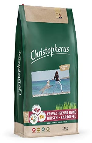 Christopherus Grainfree, Vollnahrung für den ausgewachsenen Hund mit normaler Aktivität, Trockenfutter, Hirsch + Kartoffel, Krokettengröße ca. 1 cm, Ausgewachsener Hund, 12 kg
