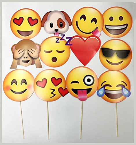 JZK 12 x Emoji Foto Verkleidung Papier Partei Requisiten Photo Booth auf Stick für Kinder Erwachsene Party Favour Zubehör für Hochzeit Hen Party Geburtstag Weihnachten Halloween