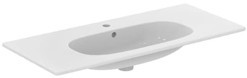 Ideal Standard - Tesi, Lavabo top da 100cm per installazione su mobile o a muro, Con foro centrale per la rubinetteria, Con foro troppopieno, Bianco