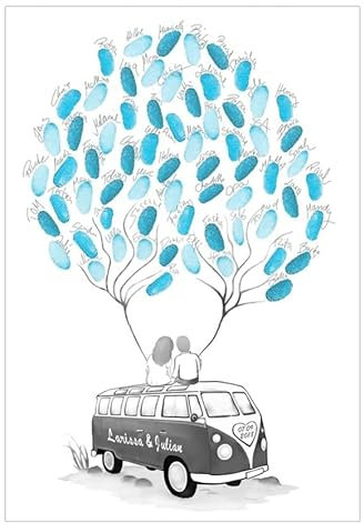 Hochzeit Geschenk Fingerabdruck Bulli personalisiert, Fingerabdruck Baum Bus, Alternative zur Wedding Tree Leinwand Gästebuch