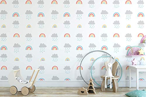Regenbogen & Regen Wolken Kinderzimmer Wand Schablone Kinderzimmer Hausdekoration Tapete Schablone Farbe, Wände, Stoffe, Möbel Verschiedene Größe Optionen Wiederverwendbar Stencil By Ideal Stencils