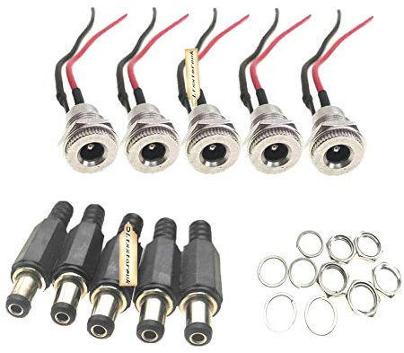 Lsgoodcare 5.5 x 2.1 MM 10A Dc Power Jack Socket Dc-099 30V Threaded Female Mount Connector Adapter with 3.94Ich 18Awg Cable & Dc Barrel Jack Plug Male