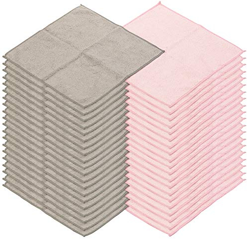 Sichler Beauty Mikrofasertücher Gesicht: 40 Mikrofaser-Kosmetiktücher zur Gesichtspflege, rosa/grau, 30 x 30 cm (Make-Up-Entferner, Handtuch)
