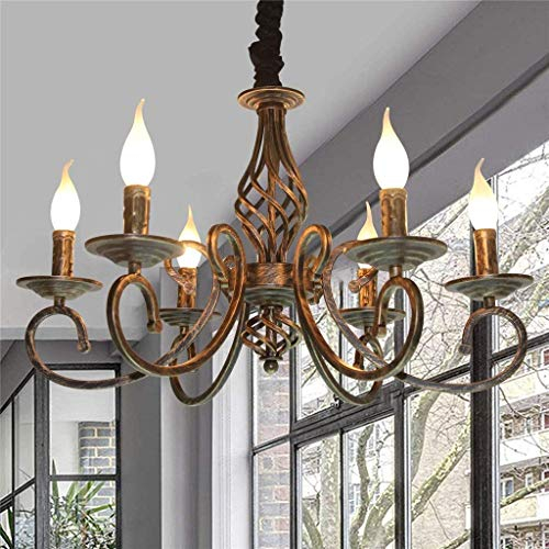Pendelleuchte Antik Industrie Hängeleuchte Klassische Anhänger Kerze Kronleuchter Höhenverstellbar E14 Schmiedeeisen Hängelampe Landhausstil Stil Wohnzimmer Einfach Pendellampe,Bronze,6 heads