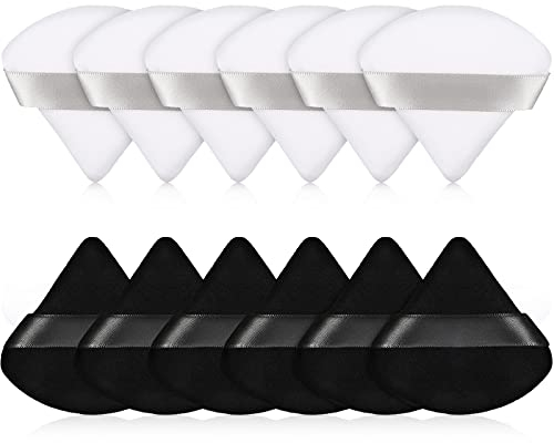 Puderquasten-Dreiecke für Gesicht, Make-up Puff für Puder, Weichkörper, Kosmetik Foundation Schwamm, Mineralpulver, nass, trocken, Make-up Werkzeug, 12 Stück (Schwarz, Weiß)