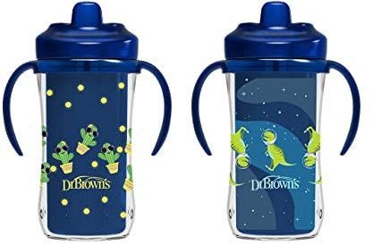 Dr. Brown's Milestones Hard Spout Insulated Sippy Cup with Handles, Blue, 10 oz, 2 Pack, 12m+