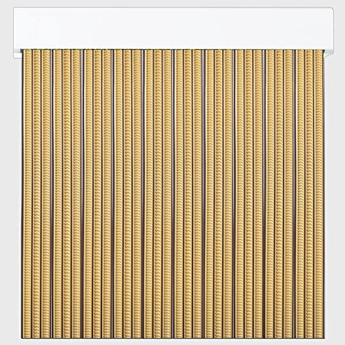 Cortinas Exterior Puerta | Material Plastico PVC y Barra Aluminio | Ideal para Terraza y Porche | Antimoscas | BEIGE-MARRON | 210 * 90