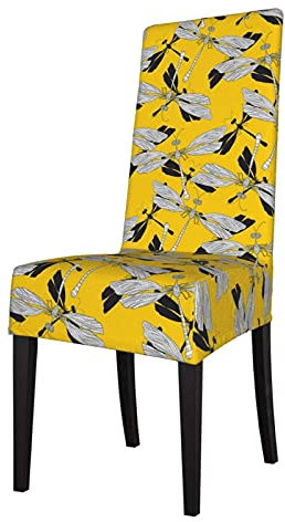 Sitzbezug für Stuhl Dragonfly Yellow Esszimmerstuhlbezüge Schonbezüge Stretch Waschbar Stuhlschutz