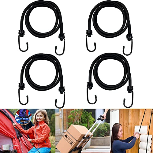 Spanngummis mit Haken Gepäckspanner 4 Stück 100 cm Gummi-Spannseile mit 2 Haken Befestigungsriemen Schwarz Gepäckgummi Spannseil Gummiseil Gepäckgurt für Fahrrad Camping Transportieren Verpacken