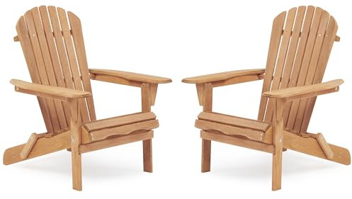 Adirondack Klappstuhl aus Holz, 2er-Set, halb vormontiert, für Außenbereich, Terrasse, Garten, Rasen, Hinterhof, Deck, Pool, Strand, Feuerstelle, Hellbraun