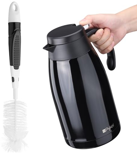 Pykal Thermo-Kaffeekaraffe aus Edelstahl – robuste Wärmespeicherung im Labortest – 2 l isolierte Kaffee-Thermoskanne, Wasser- und Getränkespender – Premium-Thermokanne in Schwarz