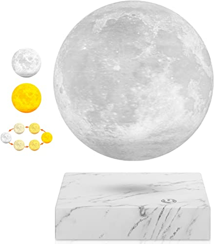 DIDWI Magnetische schwebende und drehende Mondlampe, schwebende Mondlicht Lampen, 3D-Druck-LED-Mondnachtlichter, Raumdekoration, Weihnachtsgeschenke für Eltern, Freunde, Kinder (3 Farben)