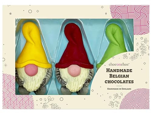 Choc on Choc Chocolate Gonks 200g | Handcrafted Milk & White Belgian Chocolate | Fun Gonk Trio with Hand-Painted Hats & Noses | Perfect for Chocolate Lovers | Made in the UK