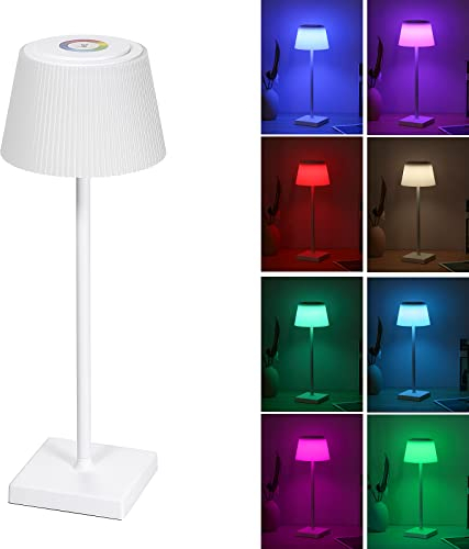 Neoglint Tischlampe Kabellos LED Tischlampe Akku RGB+CCT Dimmbar Wiederaufladbar Touch-Steuerung 3 Farbtemperaturen 4000mAh IP44 LED Tischleuchte Drinnen,Draußen,Deko,Schlafzimmer,Wohnzimmer-Weiß