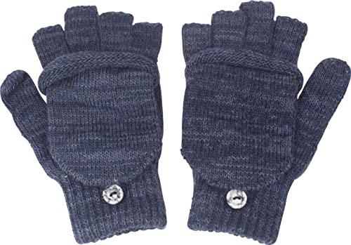 fashionchimp Halbfinger-Handschuh für Damen mit Kappe, warme Fäustlinge, Uni-Farben, Made in EU (Blau-Meliert; Größe 6-7)