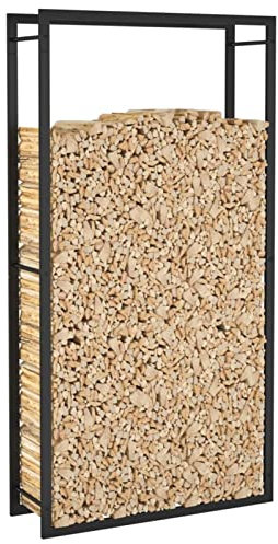 Brennholzregal Mattschwarz, Regal für Kamin und Holzofen, für Wohnzimmer und Garten