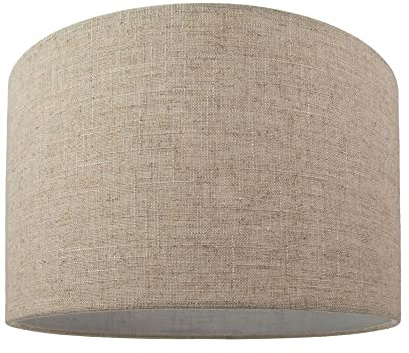 Contemporary and Stylish Natural Linen 14 Drum Lamp Shade in Oatmeal | 35cm Diameter | 60w Maximum by Happy Homewares
