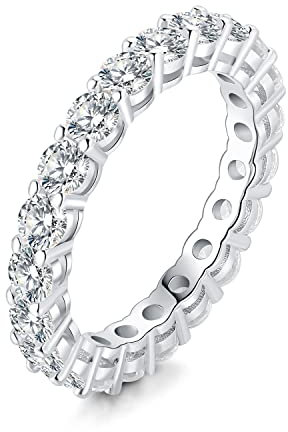 JewelryPalace 2.2ct Rundschliff Moissanite Band Ring Damen, Hochzeitsringe Silber 925 Trauringe Eheringe für Frauen, Vorsteckring Stapelring Eternity Ring Bandring Schmal, Ringe Set Schmuck 54