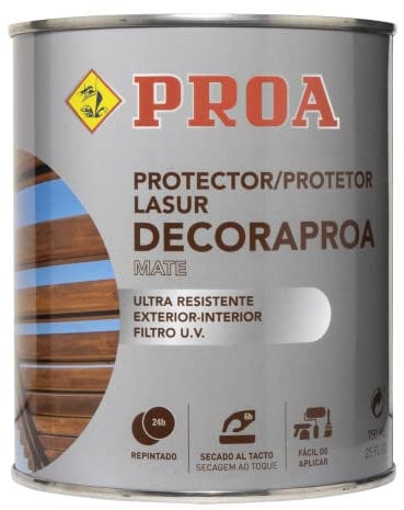 Lasur protector para madera exterior. Transparente. 4 L. Cuida y protege la madera con acabado natural. Mate. Proa.