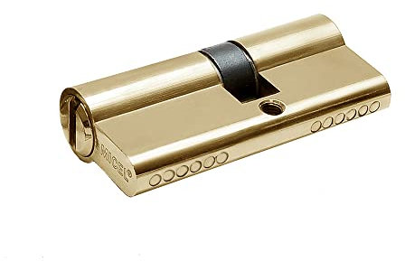 MICEL - 13089 - Cilindro de Seguridad, Perfil Europeo, con Leva Larga, descentrado 40 x 60, Incluye llaves, Acabado en latón, Color dorado, 100 x 17 x 33 mm