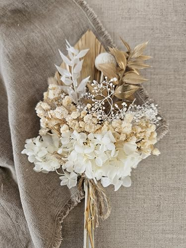 Dried Flower Cake Topper Spear Palm Bouquet (Gold and White)