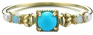 KnSam 14K 585 Gold Ring Echt Gold Schmuck, Hochzeitsband mit Türkis - Blau & Rund, Gelbgold Au585 Hochzeitsring Freundschaftsringe Opal für Damen, Gold, Gr.52