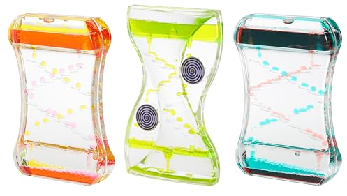 THE TWIDDLERS - Pack de 3 Relojes de Arena - Temporizadores de Movimiento Líquido Antigravedad - 14cm, 3 Diseños - Juguetes Sensoriales Calmantes para Aliviar el Estrés
