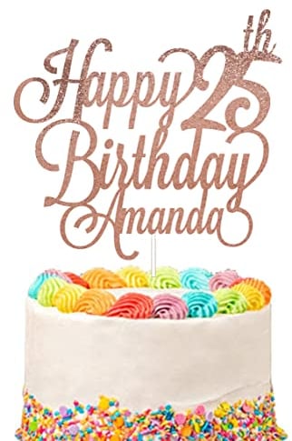 Personalised Happy Birthday Glitter Cake Topper Customised with Any Name & Any Age Party Cake Decoration for 1st 10th 13th 16th 18th 20th 21st 30th 40th 50th 60th 70th 80th (Dark Rosegold)