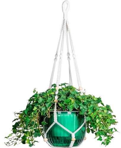 Melphoe 1 panier de fleurs à suspendre à arrosage automatique pour intérieur et extérieur, 21 cm, panier de pot de fleurs suspendu avec suspension supplémentaire de 89 cm en macramé pour décoration de