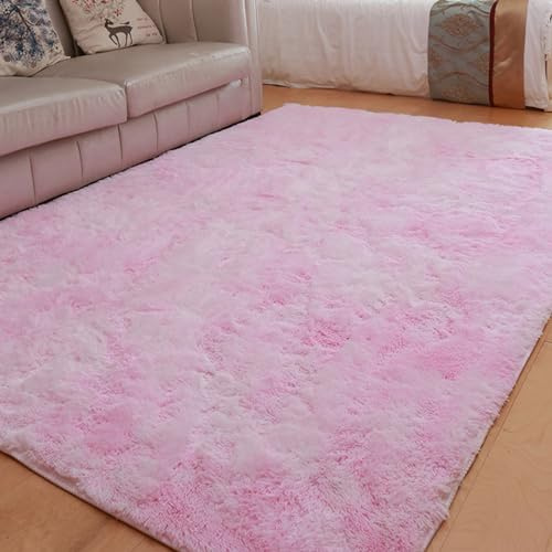 Treer Teppich Wohnzimmer Flauschig, Soft Modern Area Rug Weich Shaggy Teppiche Langflor Fellteppich Kunstfell Fell Carpet für Schlafzimmer Nachttisch (120 * 160cm,Helles Rosa)