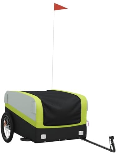 vidaXL Lastenanhänger, Anhänger für Fahrrad, Fahrradanhänger mit Deichsel Sicherheitsflagge, Transportanhänger, Schwarz Grün 45kg Eisen