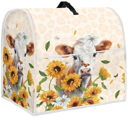 DISNIMO Sunflower Kuh Standmixer, staubdichte Abdeckung für KitchenAid Mixer, mehrere Taschen für verschiedene Küchengeräte, einfache Reinigung (passend für Kippkopf 6–8 Quart)