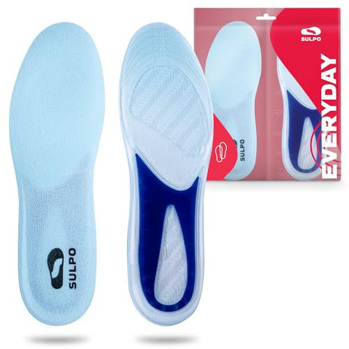 SULPO Gel Einlegesohlen für Arbeitsschuhe - dünne Einlagen für Alltag - Sportschuhe Sohlen - Silikon Einlegesohlen - Stoßdämpfende Schuheinlagen - Einlagen Damen Herren Größe L 41-48
