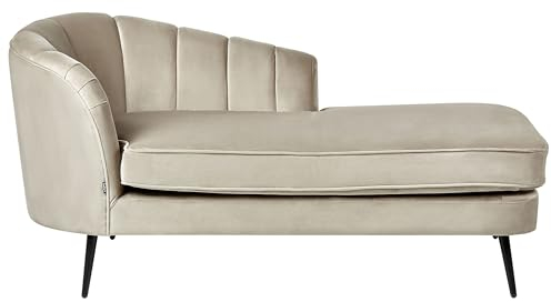 Chaiselongue Samt beige Links mit Lehne Muschelform Metallbeine schwarz Allier