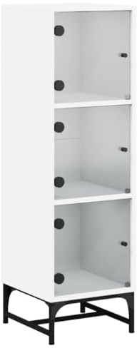 vidaXL Highboard mit Glastüren, Hochschrank mit 3 Fächern, Beistellschrank für Wohnzimmer, Kommode Sideboard, Modern, Weiß Holzwerkstoff