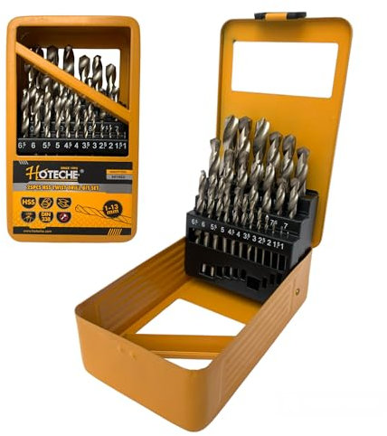 Set 25 Punte per Trapano Elicoidali in Metallo Acciaio HSS DIN 338 da 1 a 13mm per Ferro Metallo Attacco Cilindrico, per Acciaio, Lamiera, Ferro, Ghisa, Alluminio con Astuccio