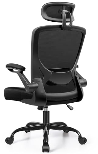 KERDOM Bürostuhl Schreibtischstuhl Ergonomisch, Chefsessel mit Verstellbarer Kopfstütze, Armlehnen, Drehstuhl Wippfunktion bis 135° Bürostuhl 150 kg Schwarz