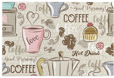 Vintage Espresso Machine Cupcakes Beans Printing, Jigsaw Puzzles 1000 Pieces Wooden Jigsaw Toy Family Game Wall Decor
