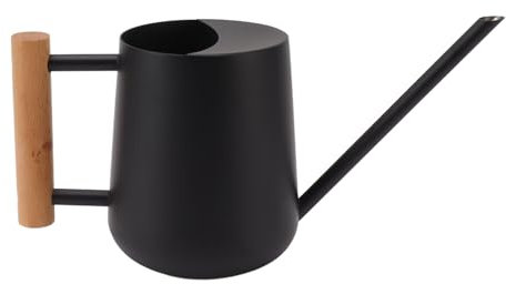 Annaffiatoio da Esterno, Annaffiatoio con Becco Lungo da 900 Ml Annaffiatoio in Acciaio Inossidabile Annaffiatoio per Piante da Interno Piccolo Annaffiatoio con Manico in Legno per Esterno(Nero)