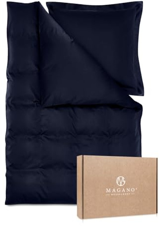 Magano® Luxus Bettwäsche-Set - Bambus & Baumwolle Satin - 400 TC Premiumqualität (Dark Blue, 155x200 cm + 80x80 cm)