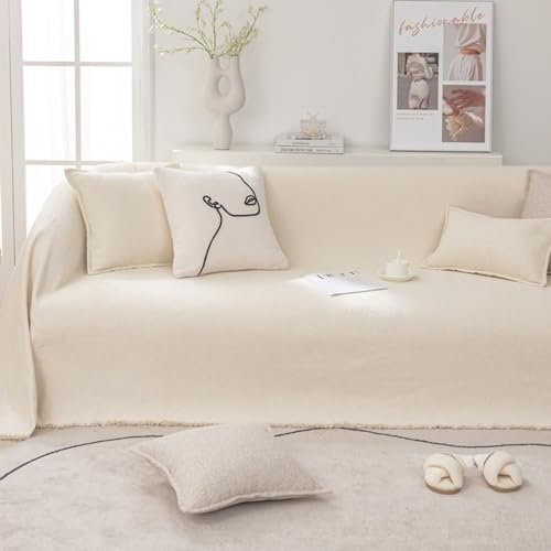 Epinki Sofaüberwurf, 180x130CM Sesselbezug ZweiSitzer Einfarbig Muster, rutschfeste Sofahusse aus Polyester Anti-Rutsch-Couch, Beige