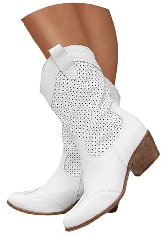 Stivali da cowboy da donna stivaletti in pelle scamosciata stivali western alti alla caviglia stivali a punta con tacco basso stivali mezze lunghezze in pelle scamosciata traforata scarpe da donna