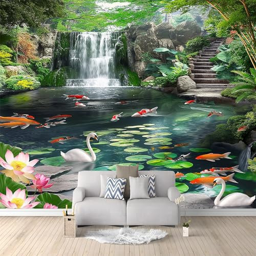 3D Photo Wallpaper Natural Waterfall Pond Green Mural Photo Large Poster Panoramic Mural for Living Room Adult Children Bedroom Home Decoration Wall Non Woven 250x175 cm