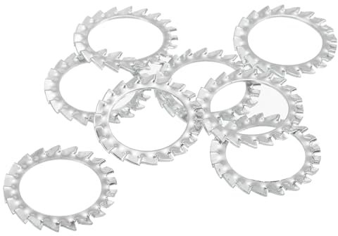 sourcing map 30 arandelas externas de bloqueo de estrella de dientes, acero M22, acabado de zinc, arandela de bloqueo dentada externa para sujetadores de equipos mecánicos, color plateado